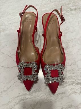 a new day Red Crystal Square-Buckle Slingback Heels